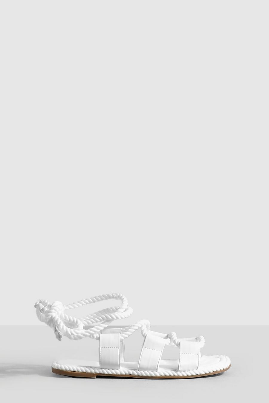 White Tie Leg Rope Sandals image number 1