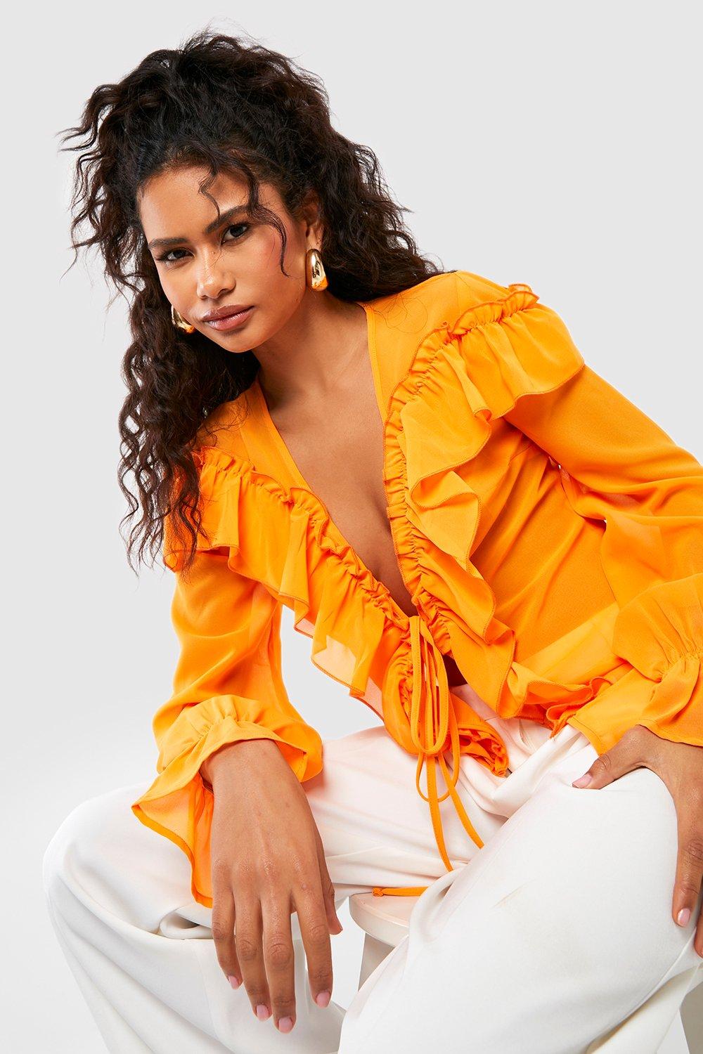 Orange cheap ruffle blouse