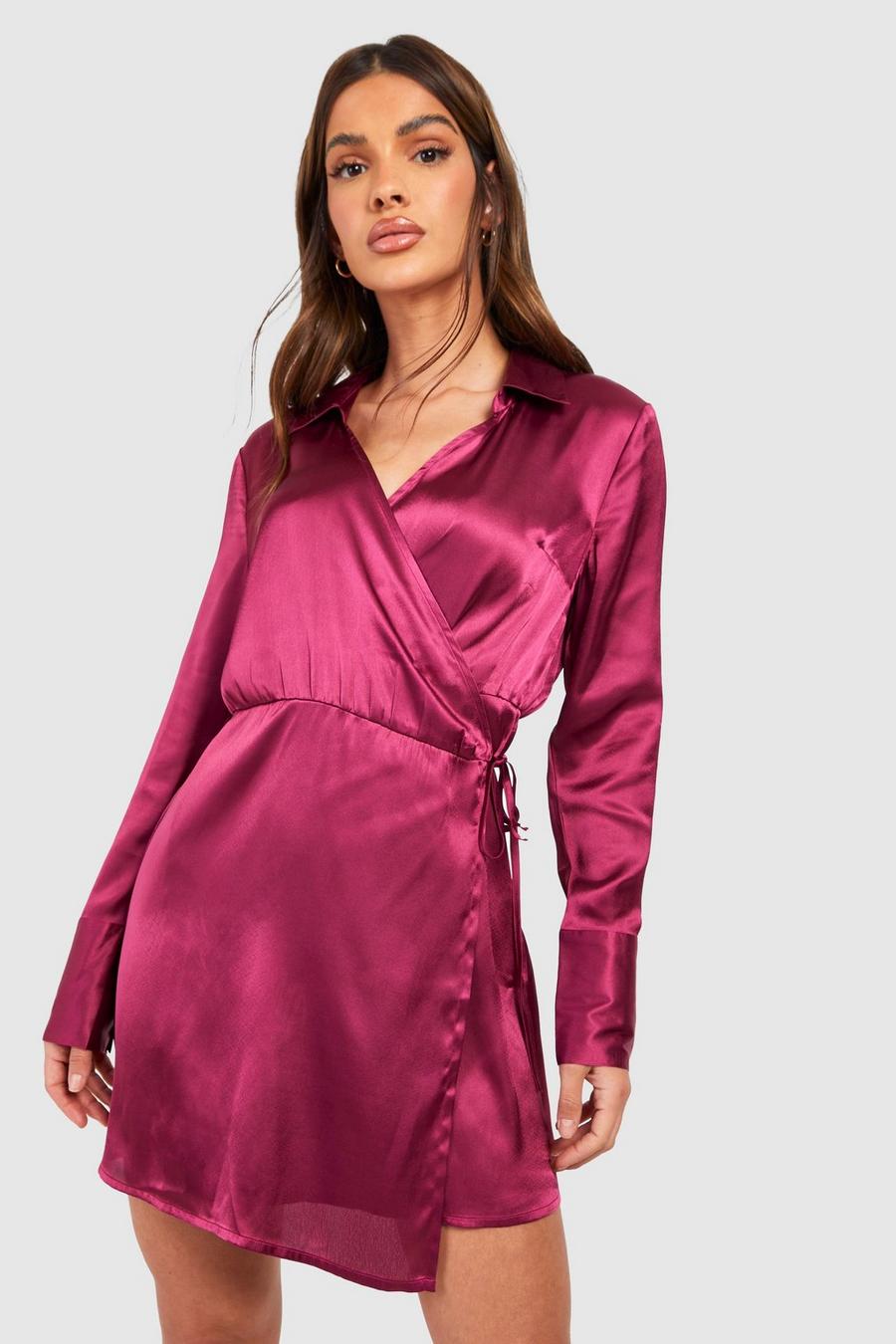 Mauve Skjortklänning i satin med knytskärp