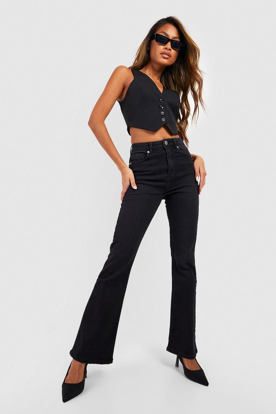 Black svart High waist flare jeans med stretch