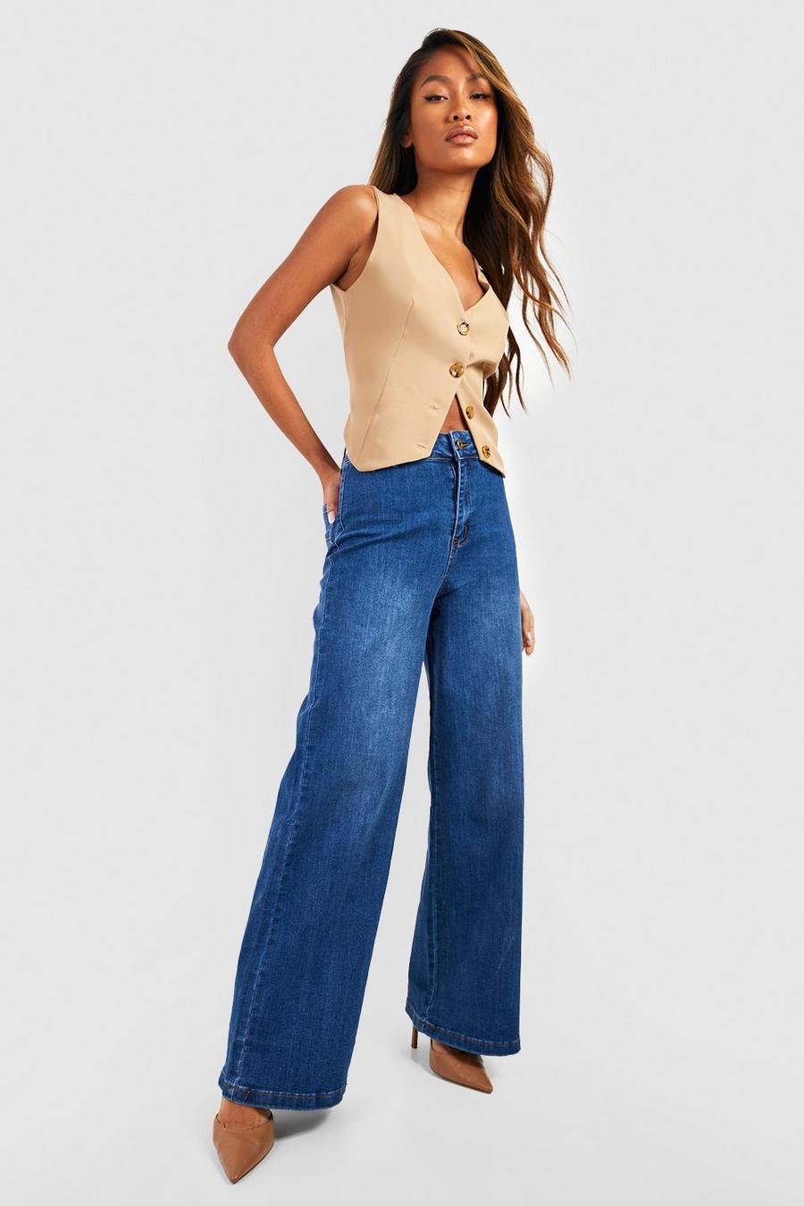 Mid blue High Waisted Wide Leg Jeans image number 1