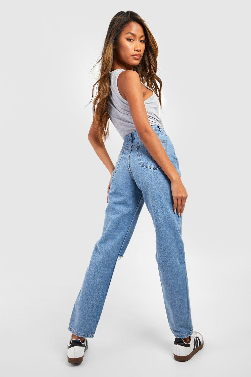 ONESO Women's High Waisted Mom Jeans Stretchy Ripped Destroyed