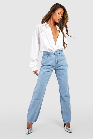 Light Brown High Waisted Straight Leg Jeans