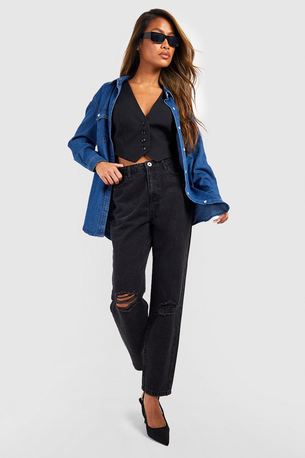 Boohoo ripped best sale mom jeans