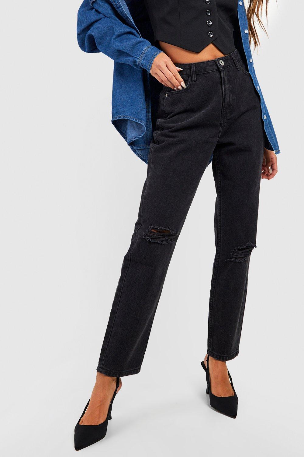 Womens black store ripped mom jeans