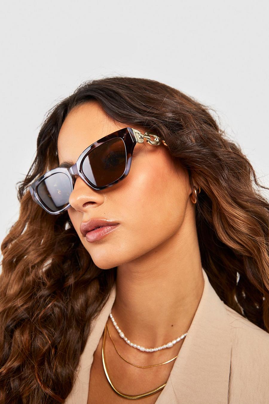 Brown Chain Side Cat Eye Sunglasses image number 1