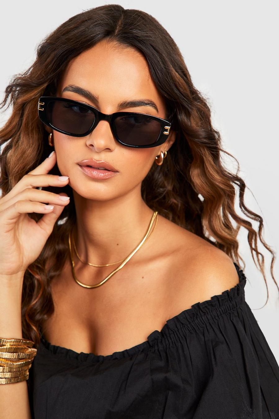 Black Gold Trim Oval Frame Sunglasses