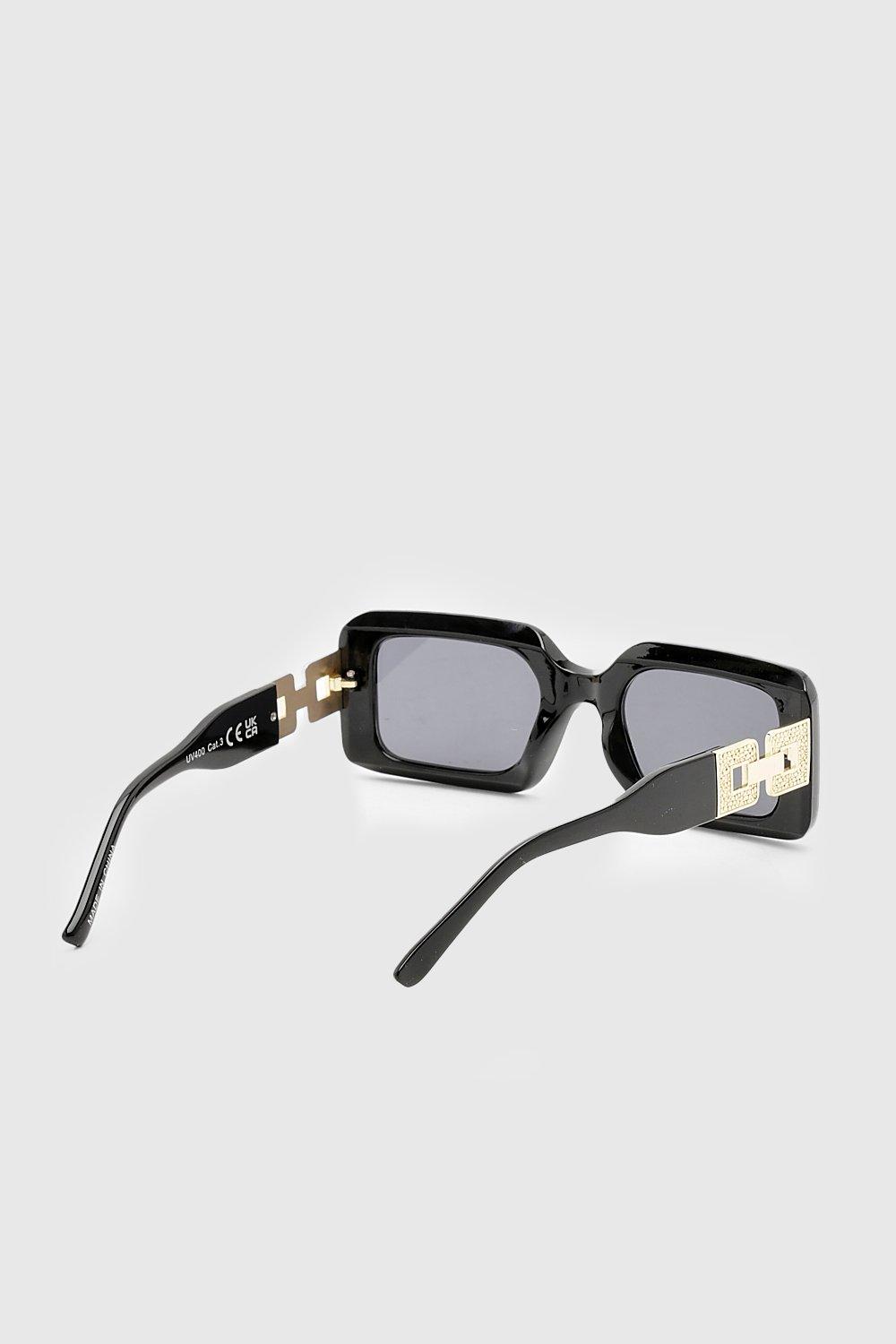 Chain Side Rectangle Sunglasses boohoo