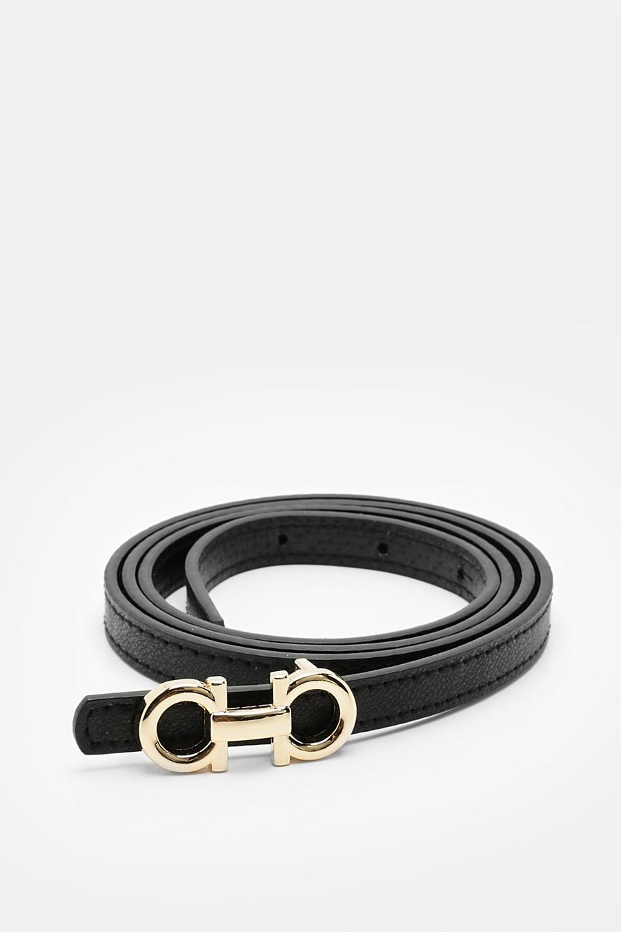Black Double Ring Skinny Belt image number 1