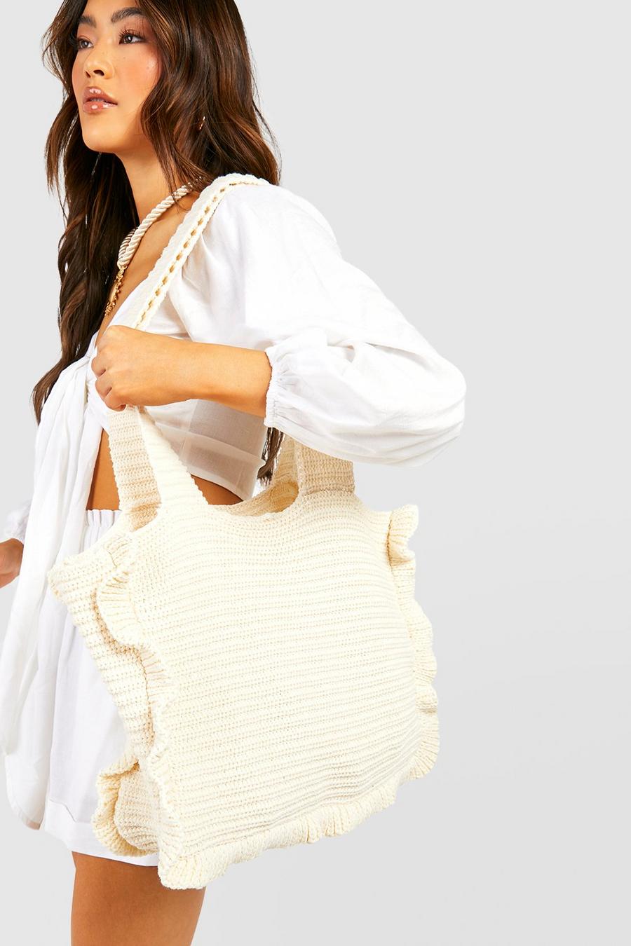 Sac de plage en crochet à volants, Cream