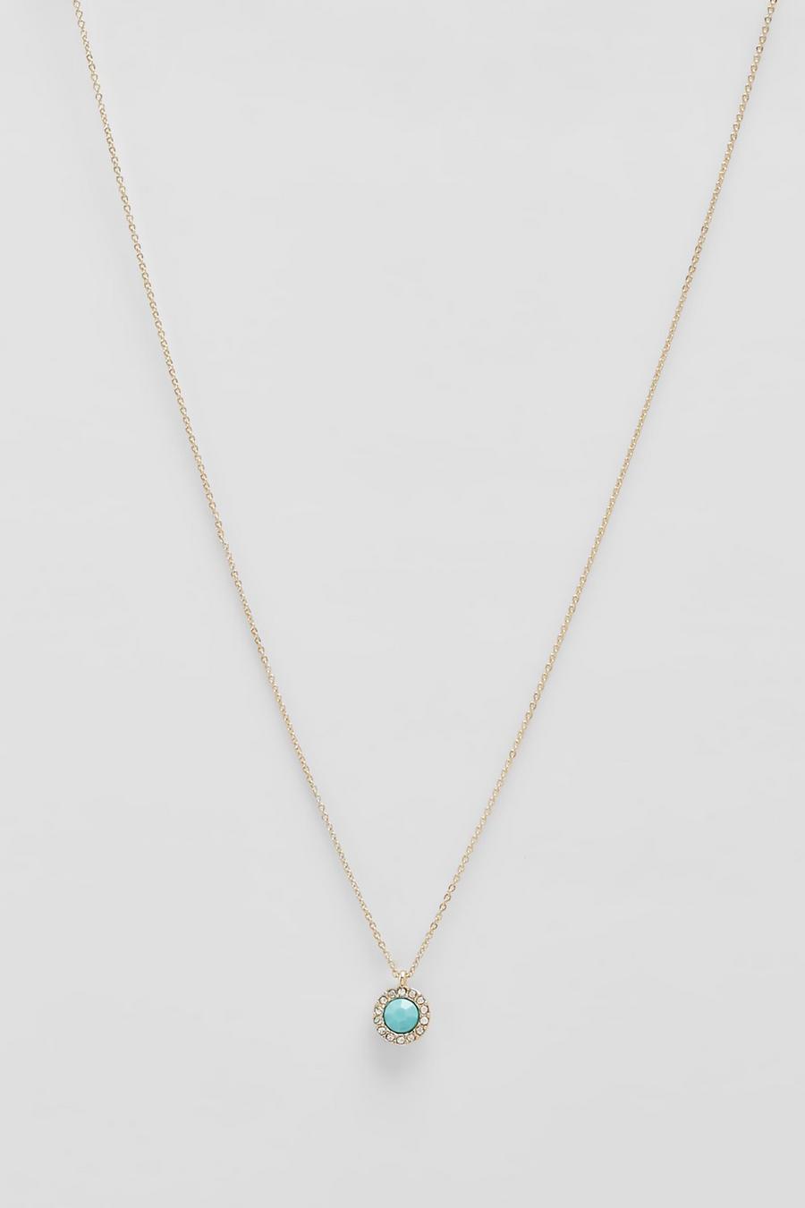Gold metallic Turquoise And Rhinestone Drop Necklace image number 1
