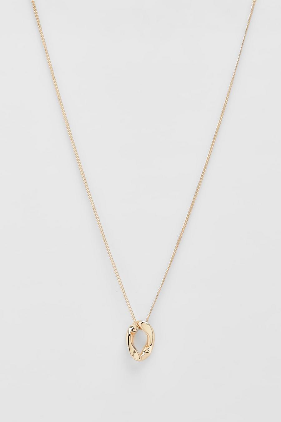 Gold Hammered Oval Drop Necklace