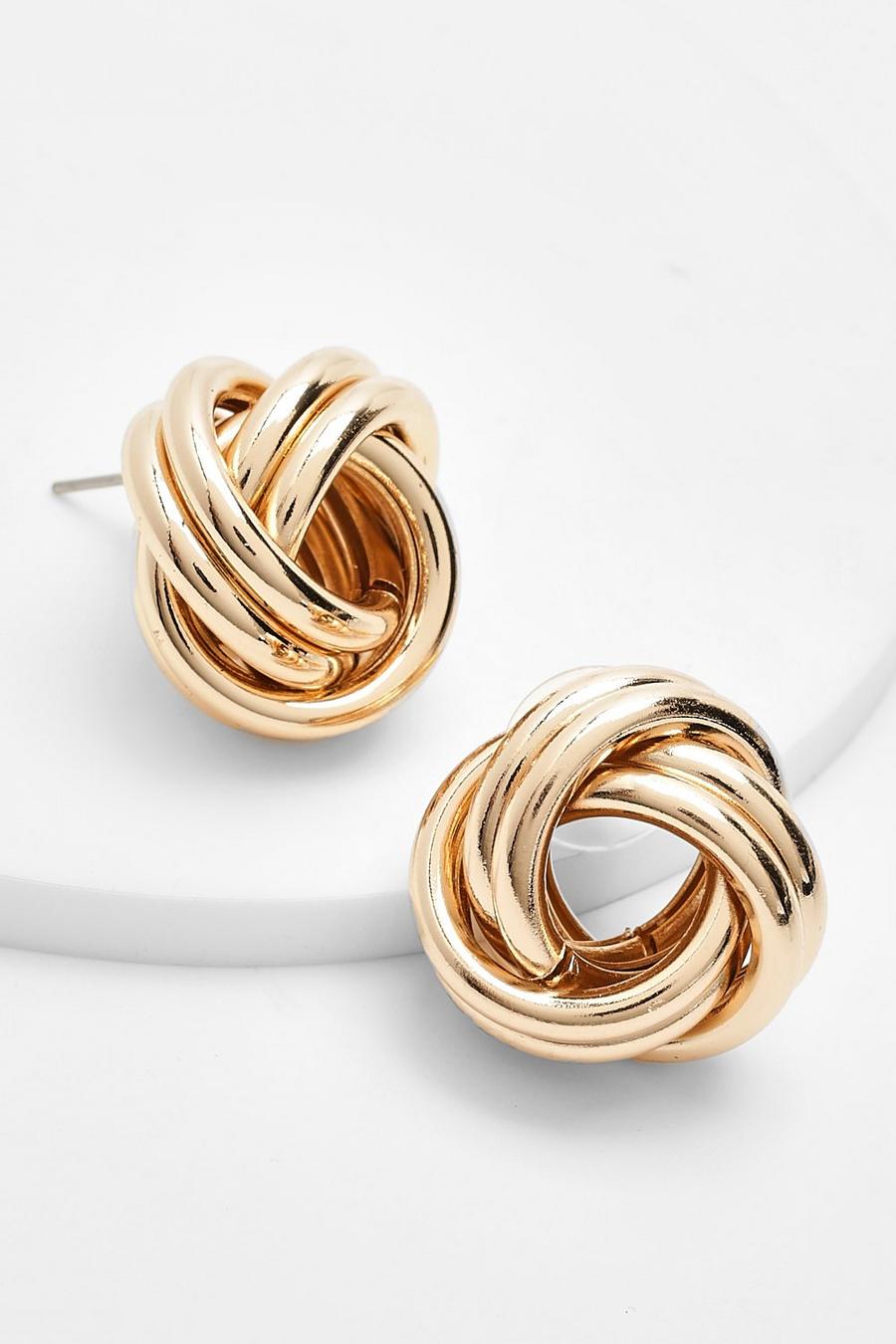 Knot Detail Stud Earrings , Gold metálicos