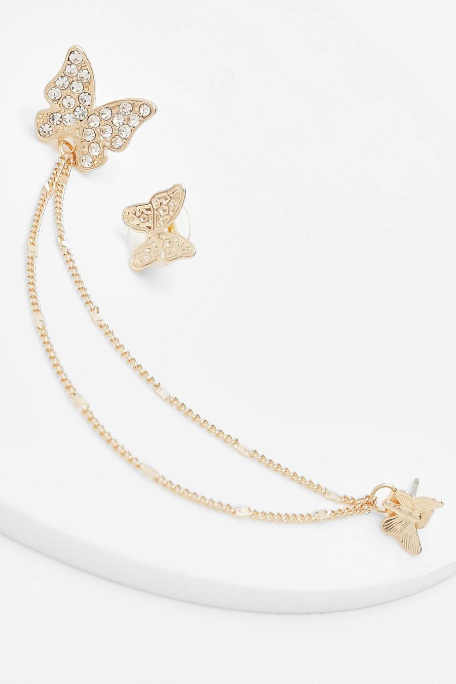 Butterfly Chain Drop Ear Cuff, Gold metallizzato