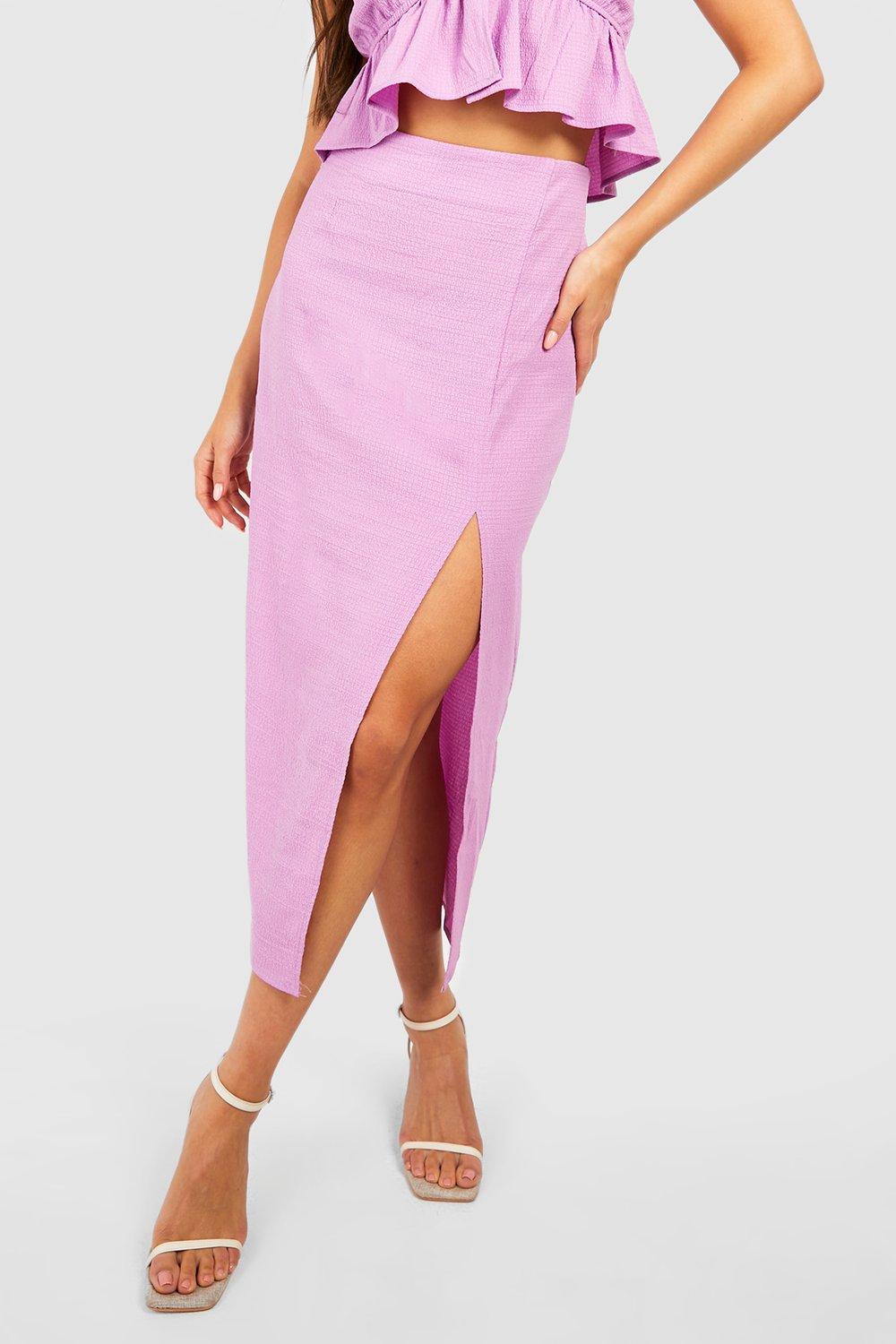 Pink midi skirt with split best sale