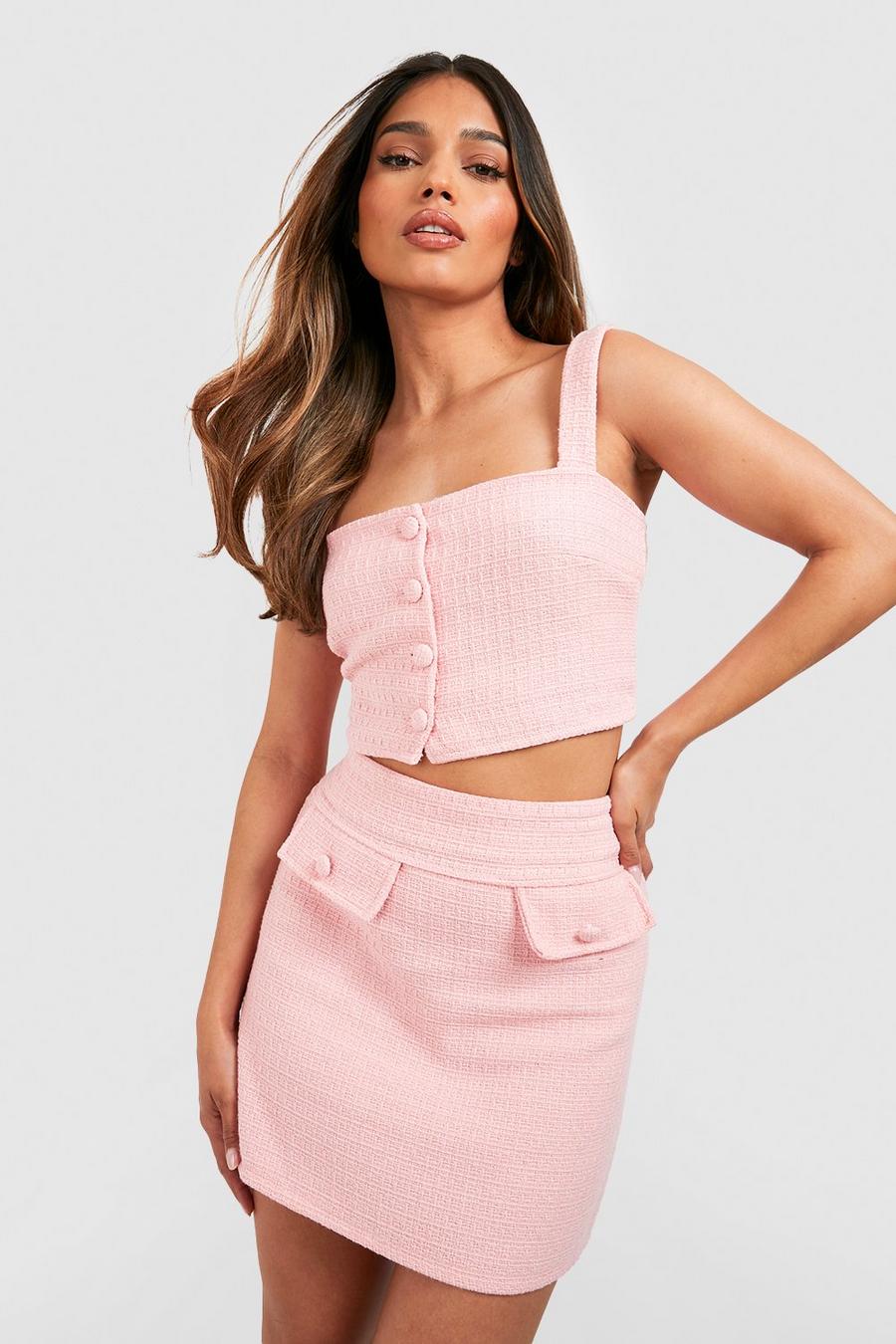 Blush Tweed Square Neck Button Front Crop
