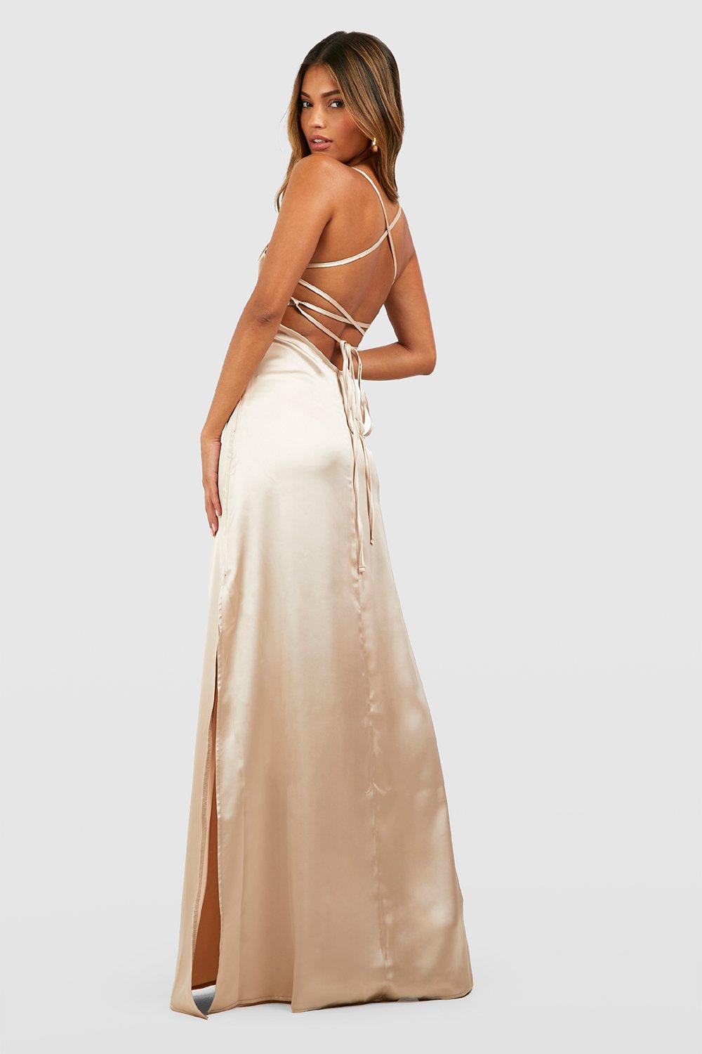 Champagne satin maxi dress online