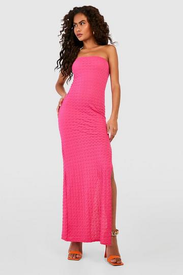 Pink Textured Bandeau Maxi Dress