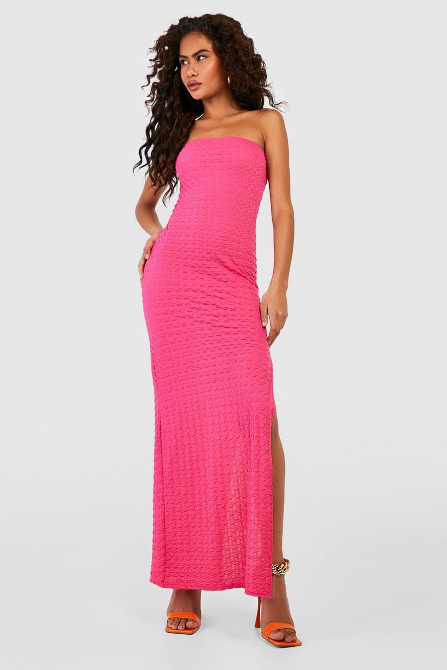 Pink Textured Bandeau Maxi Dress