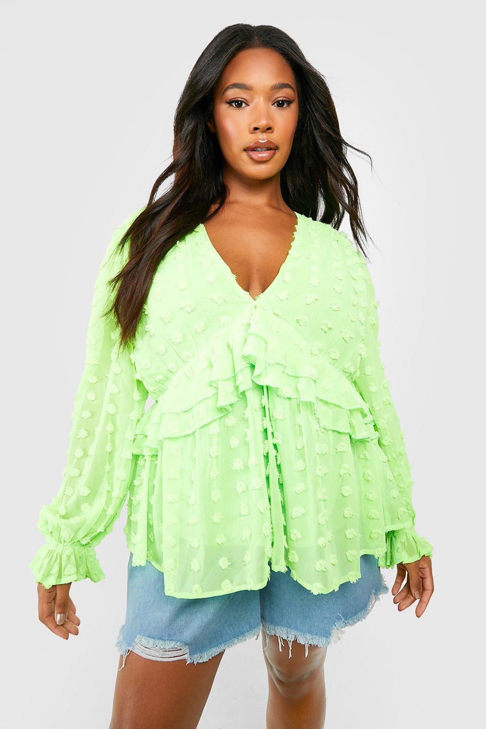 Plus Large Dobby Ruffle Chiffon Smock Top boohoo