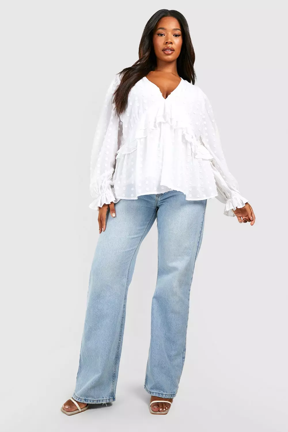 White Plus Large Dobby Ruffle Chiffon Smock Top alternative image