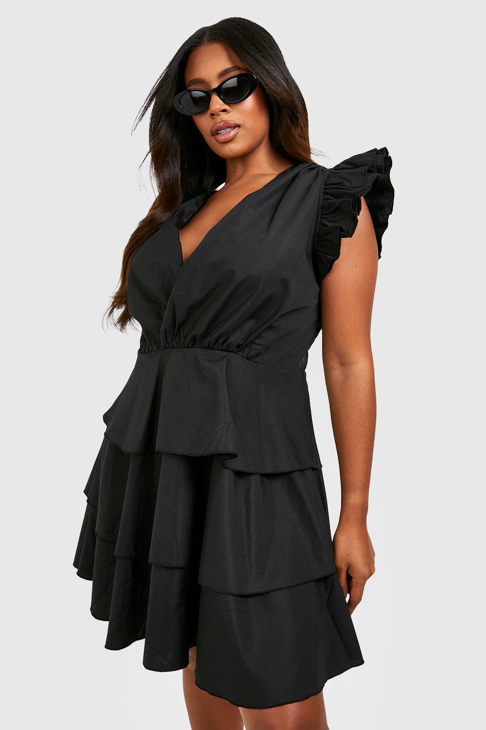 Plus ruffle detail store wrap skater dress