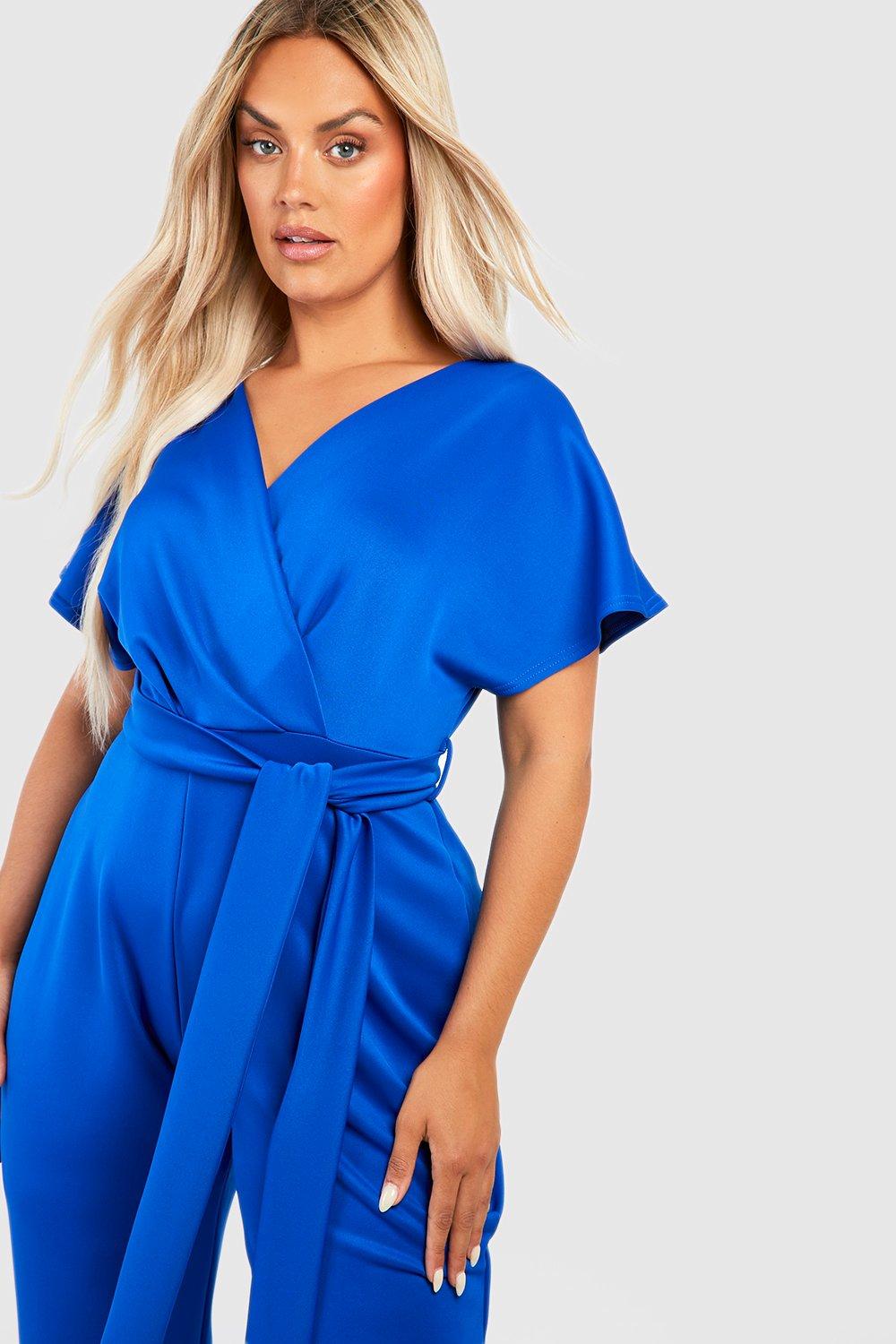 Plus Scuba Off Shoulder Tie Belt Tailored Jumpsuit