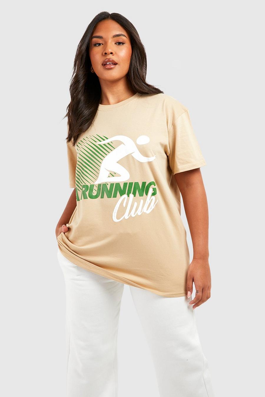 Beige Plus La Running Club Oversized T-shirt image number 1