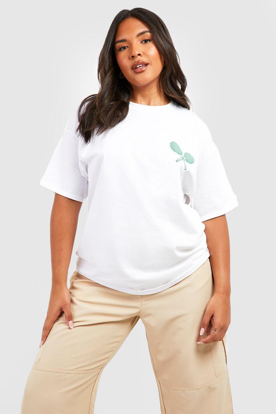 Plus Oversize T-Shirt mit Beverly Hills Tennis Print, White blanc