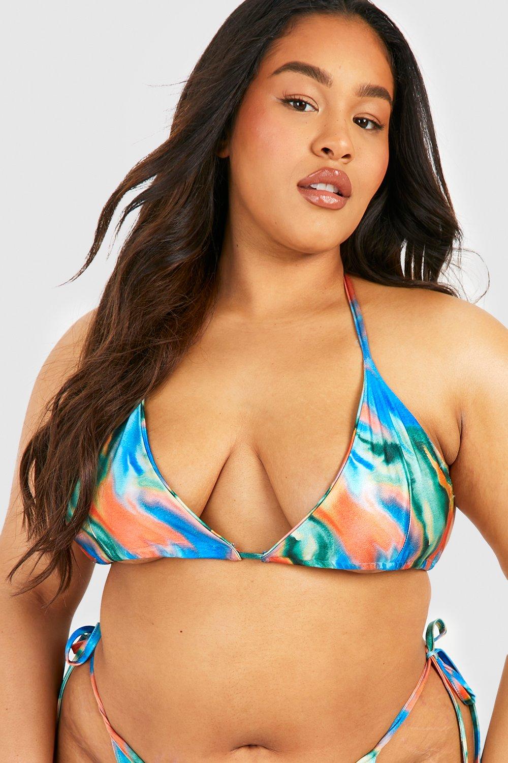 Plus Abstract Print Triangle Bikini Set