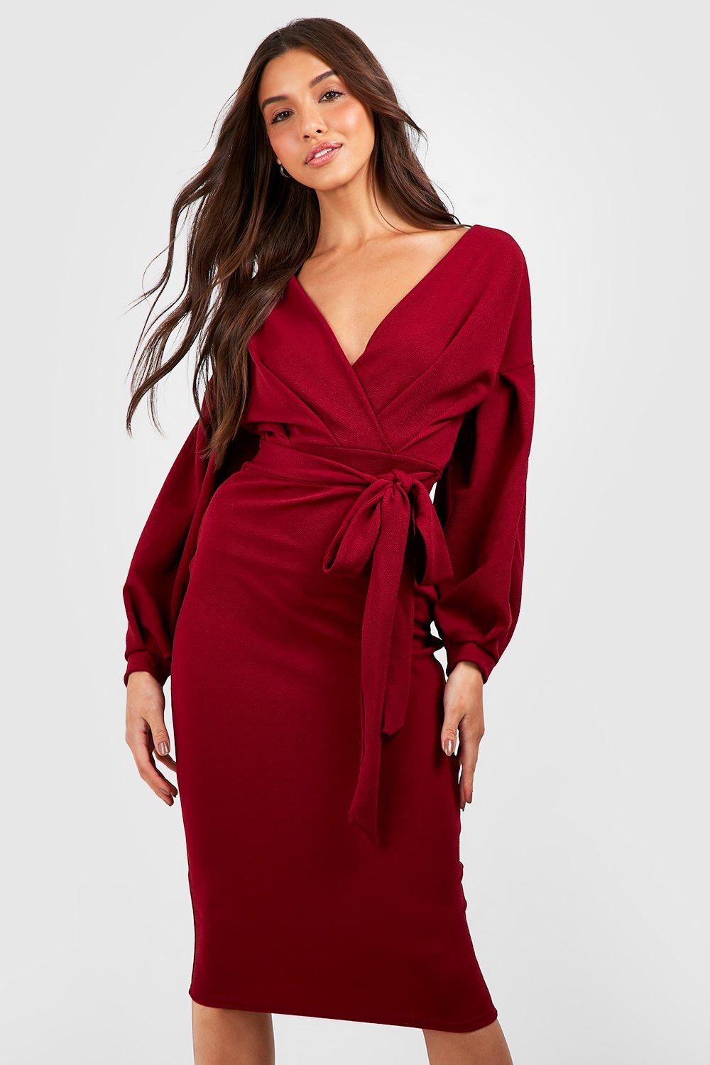 Boohoo off shoulder wrap hot sale dress