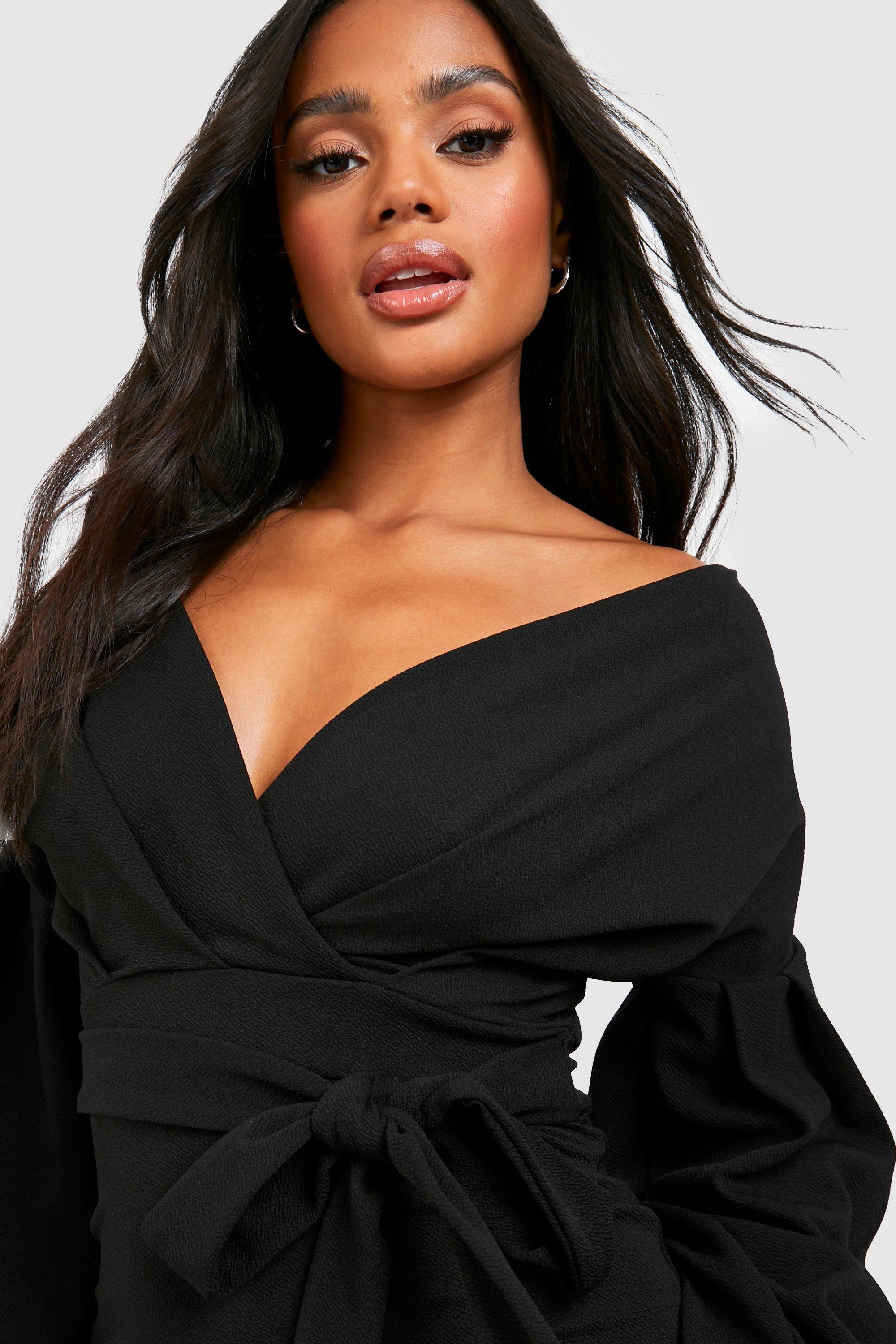 Off The Shoulder Wrap Midi Dress