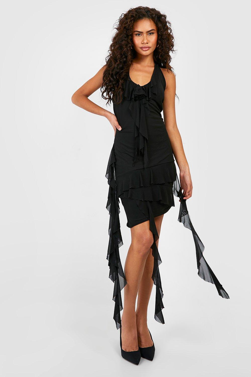 Bcbg black best sale ruffle dress