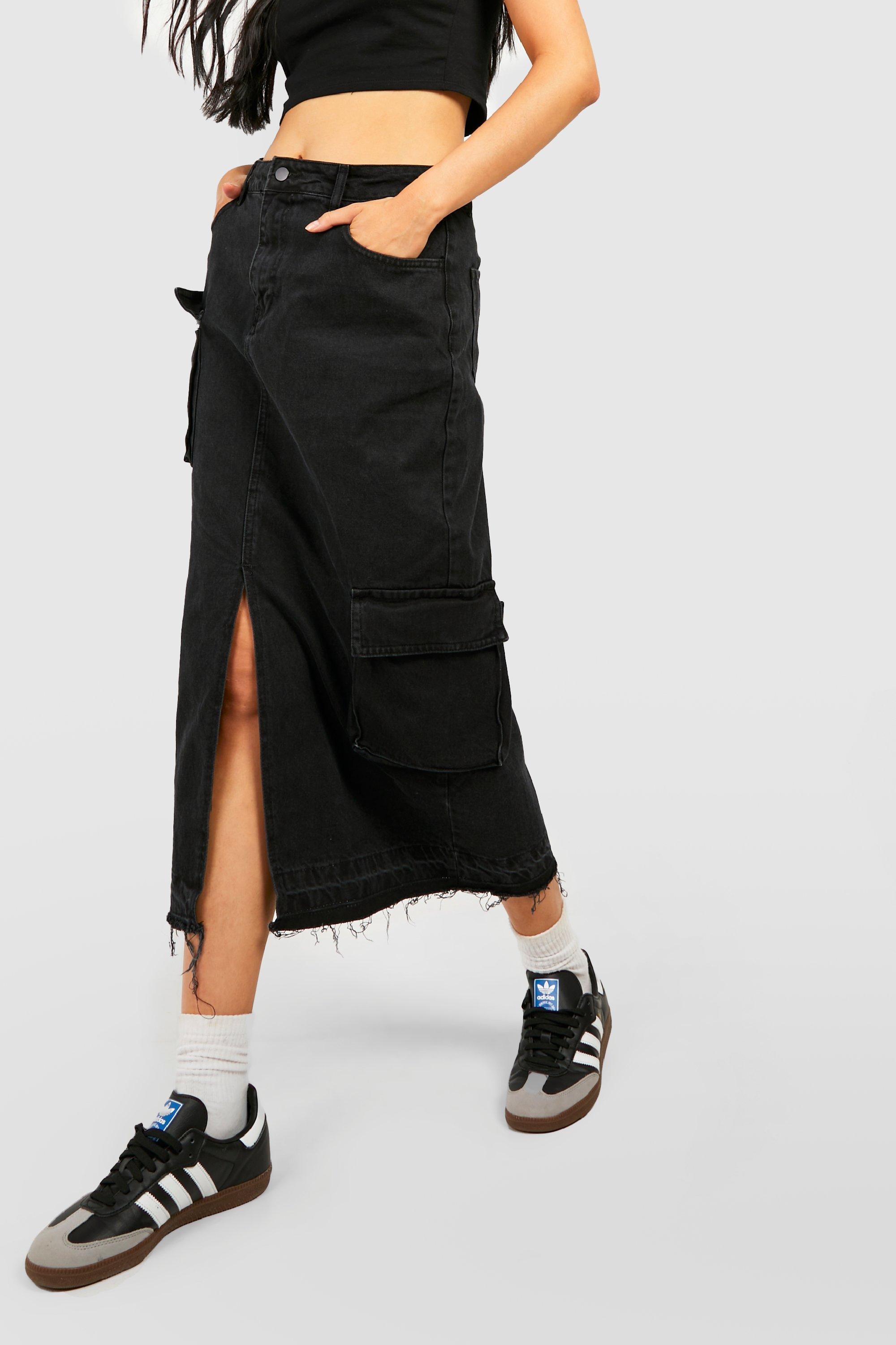 Black cargo denim skirt hotsell