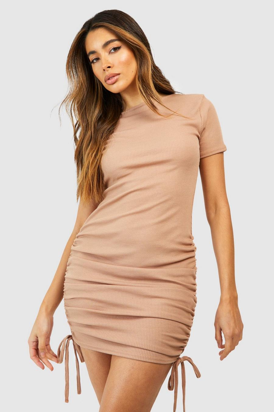 Ruched Detail Ribbed Mini Bodycon Dress