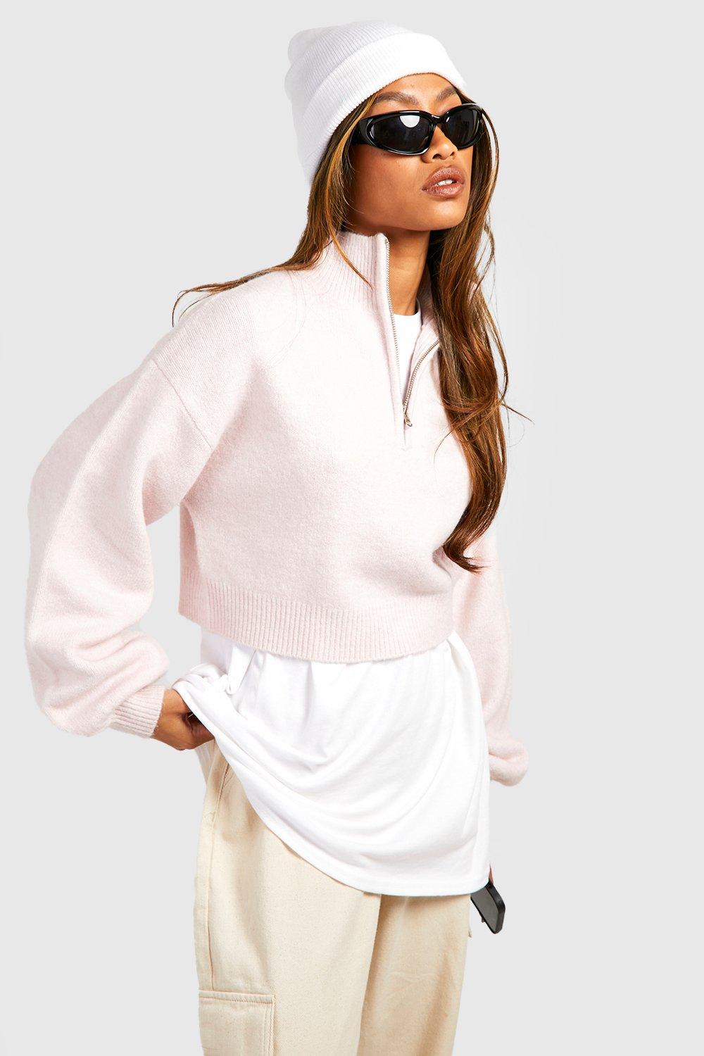 Soft Marl Crop Sweater With Deep Cuffs