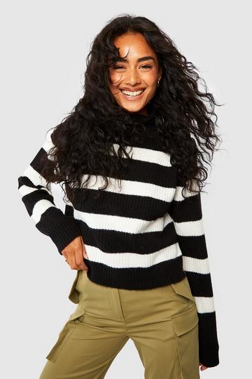 Black Soft Knit Stripe Crop Sweater