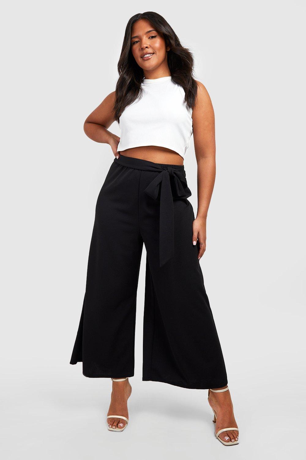 Oversized Belt Culotte Pants - Black