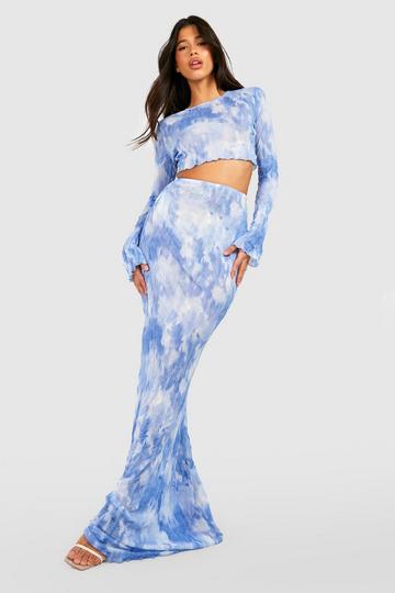 Tall Marble Mesh Maxi Skirt blue