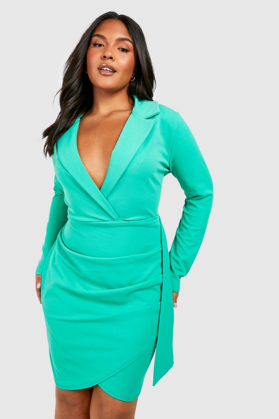 Green Plus Wrap Detail Fitted Blazer Dress image number 1