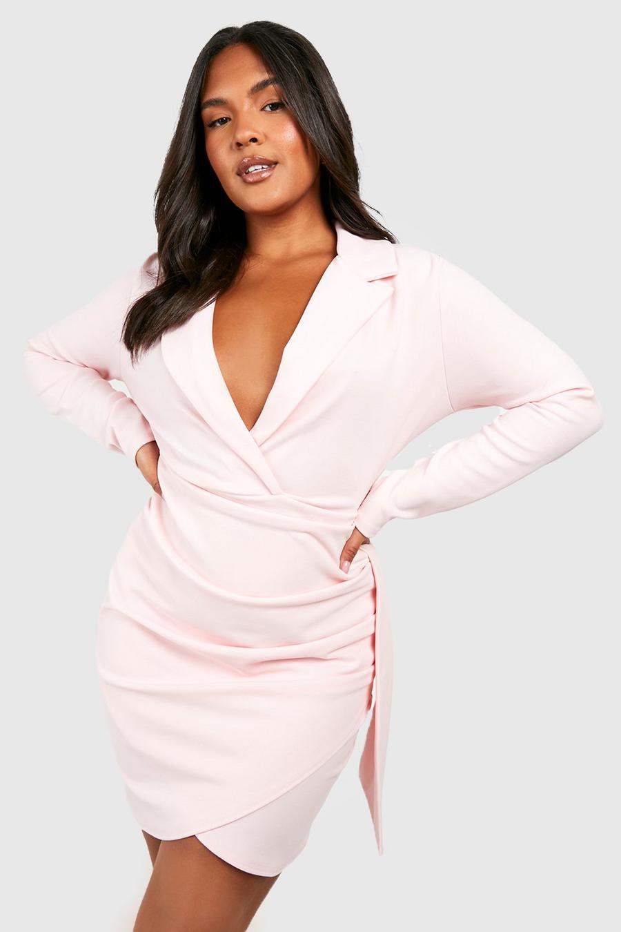 Light pink Plus Wrap Detail Fitted Blazer Dress image number 1