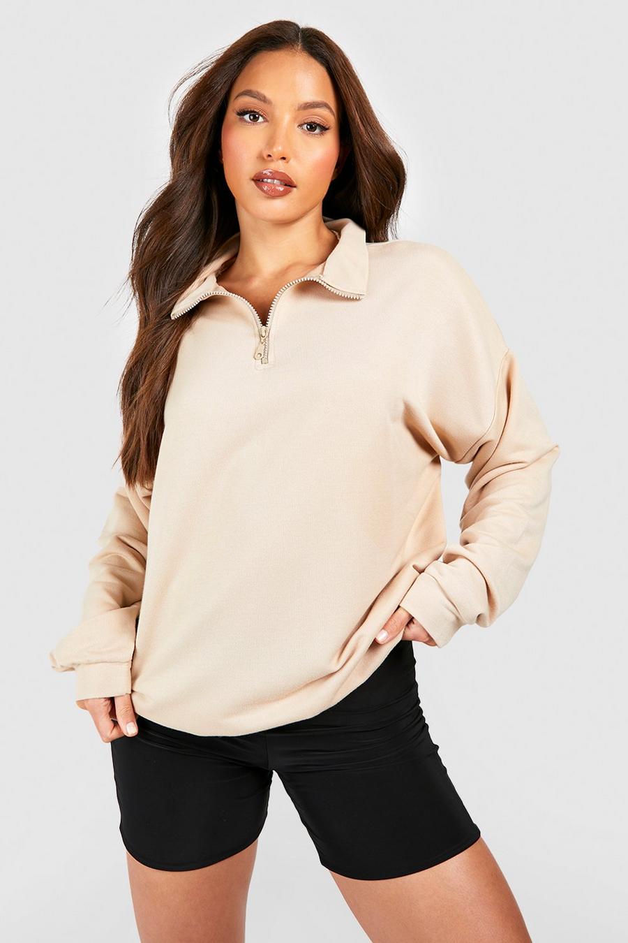 Stone beige Tall Plain Half Zip Sweatshirt image number 1