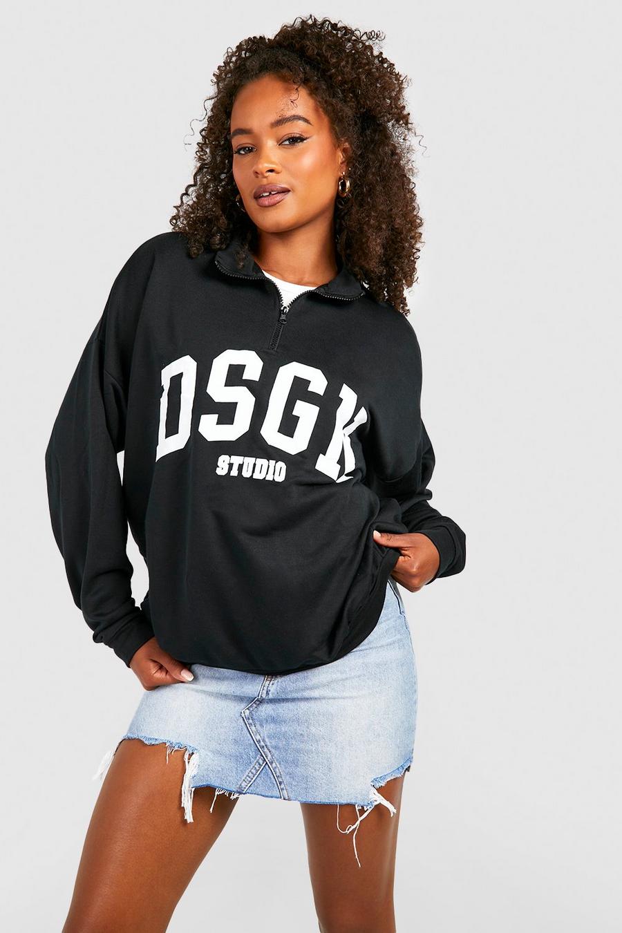 Tall Dsgn Studio Sweatshirt mit halbem Reißverschluss, Black image number 1