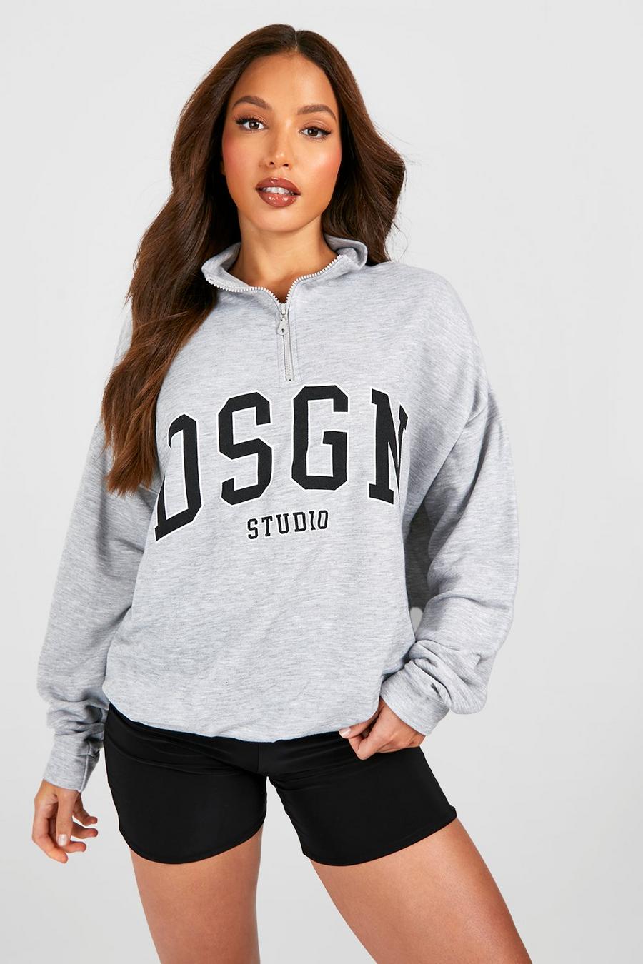 Tall Dsgn Studio Sweatshirt mit halbem Reißverschluss, Grey marl image number 1