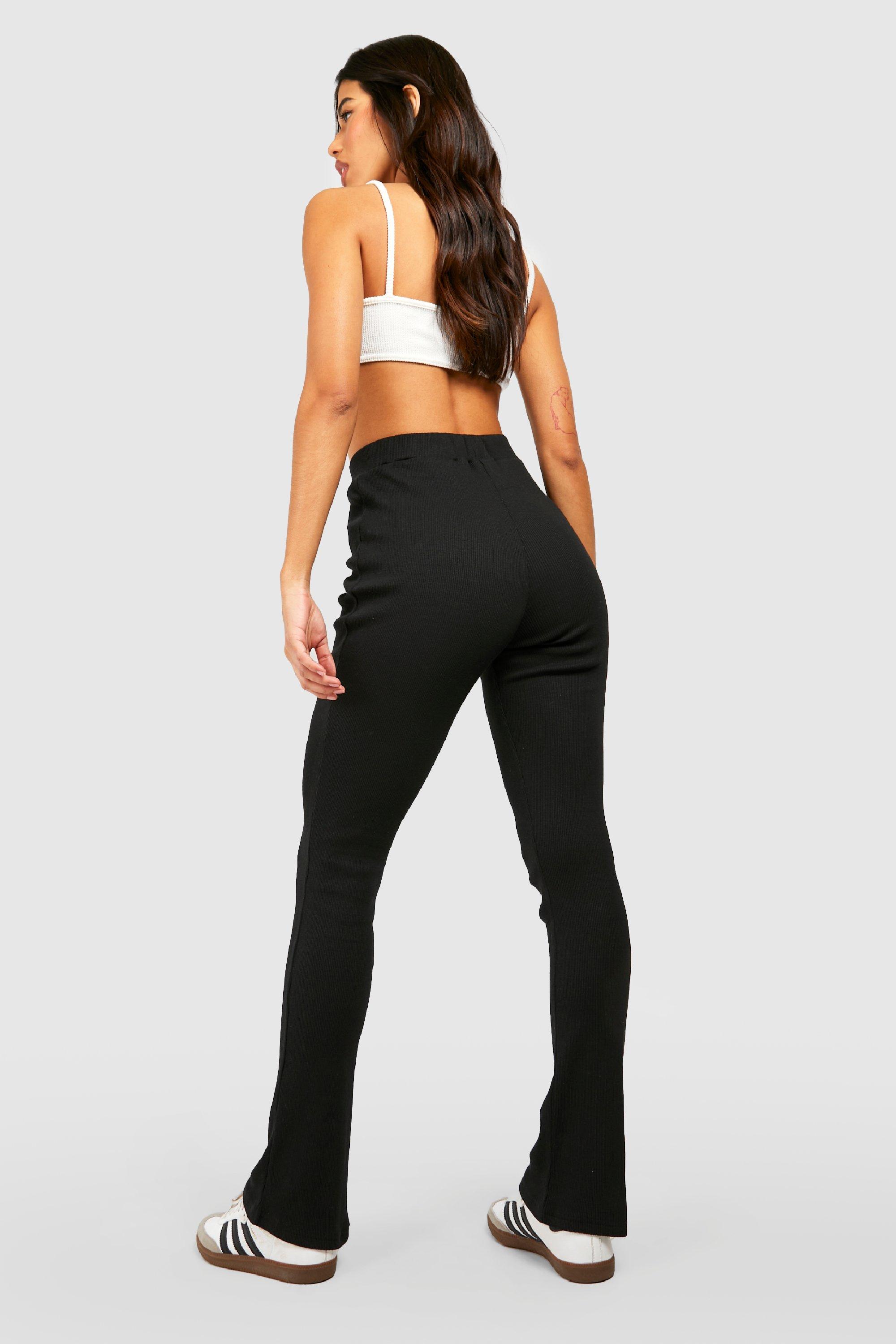 Black Ribbed Split Flared Leggings – Famme