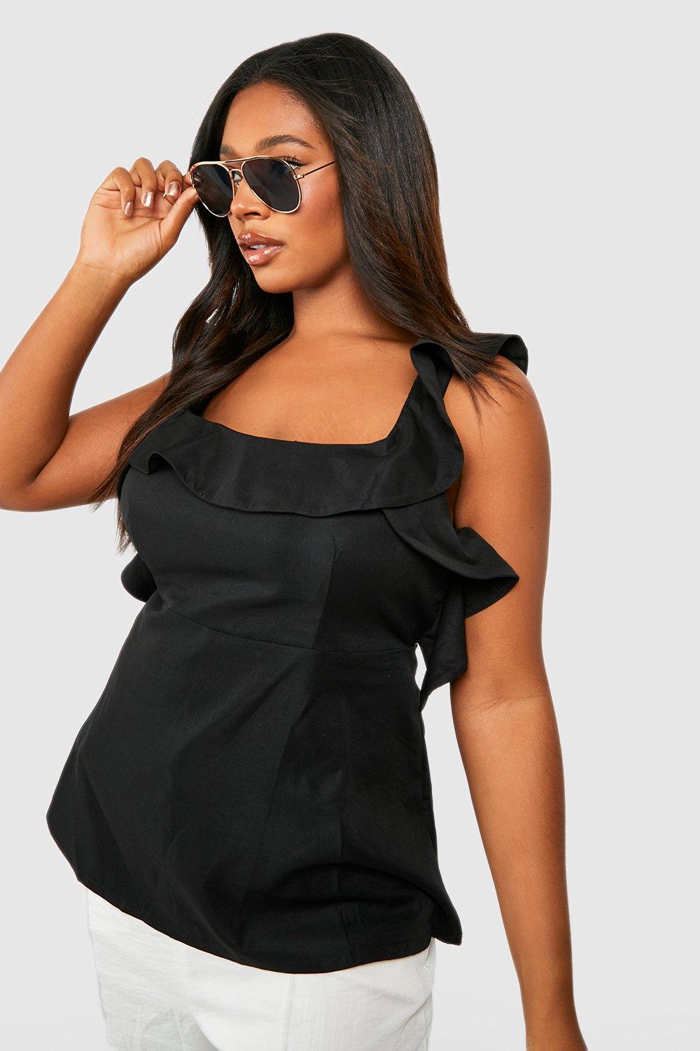 Plus Ruffle Tie Back Peplum Top | boohoo