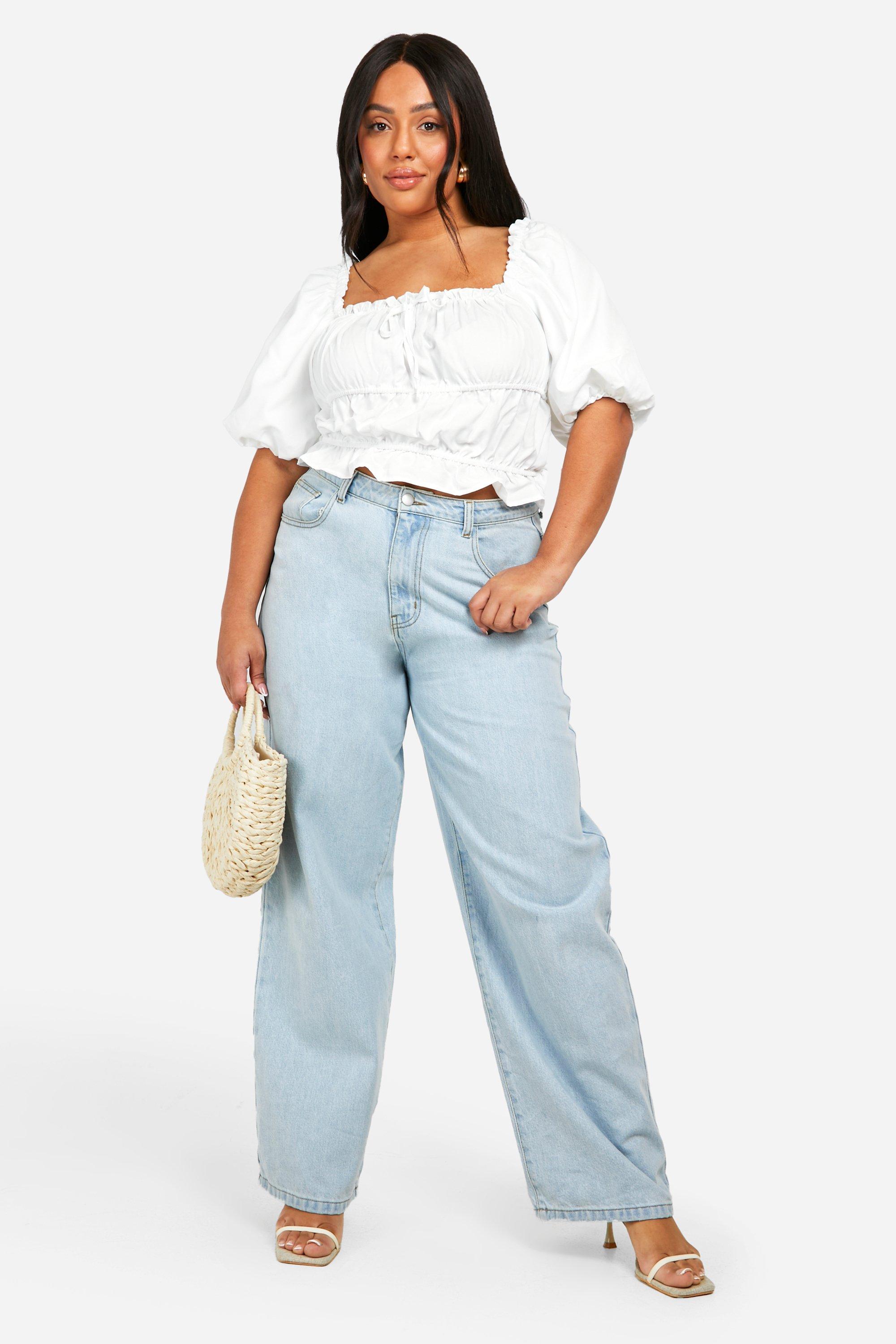 White puff sleeve blouse plus size hotsell