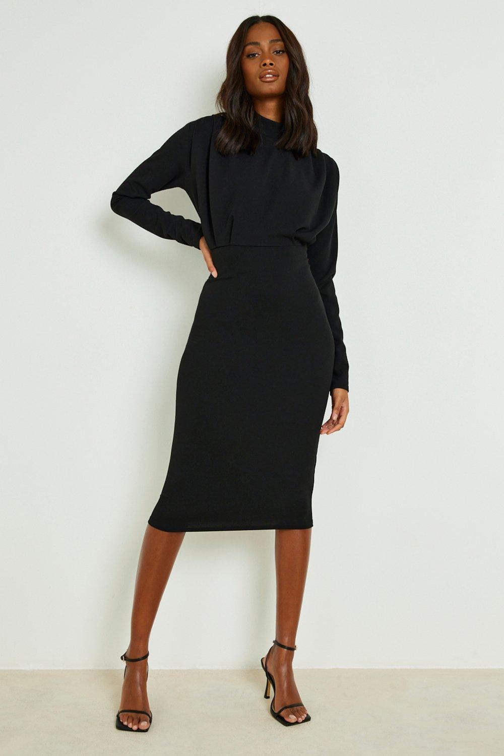 Pleat Detail High Neck Midi Dress boohoo