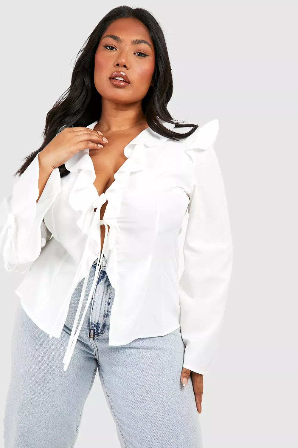 Black Plus Ruffle Tie Front Blouse alternative image