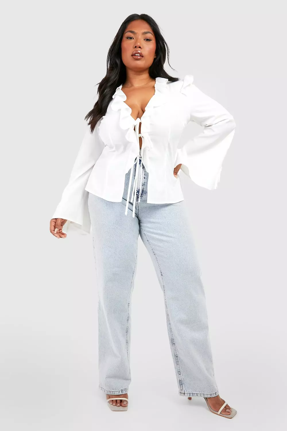 Black Plus Ruffle Tie Front Blouse alternative image